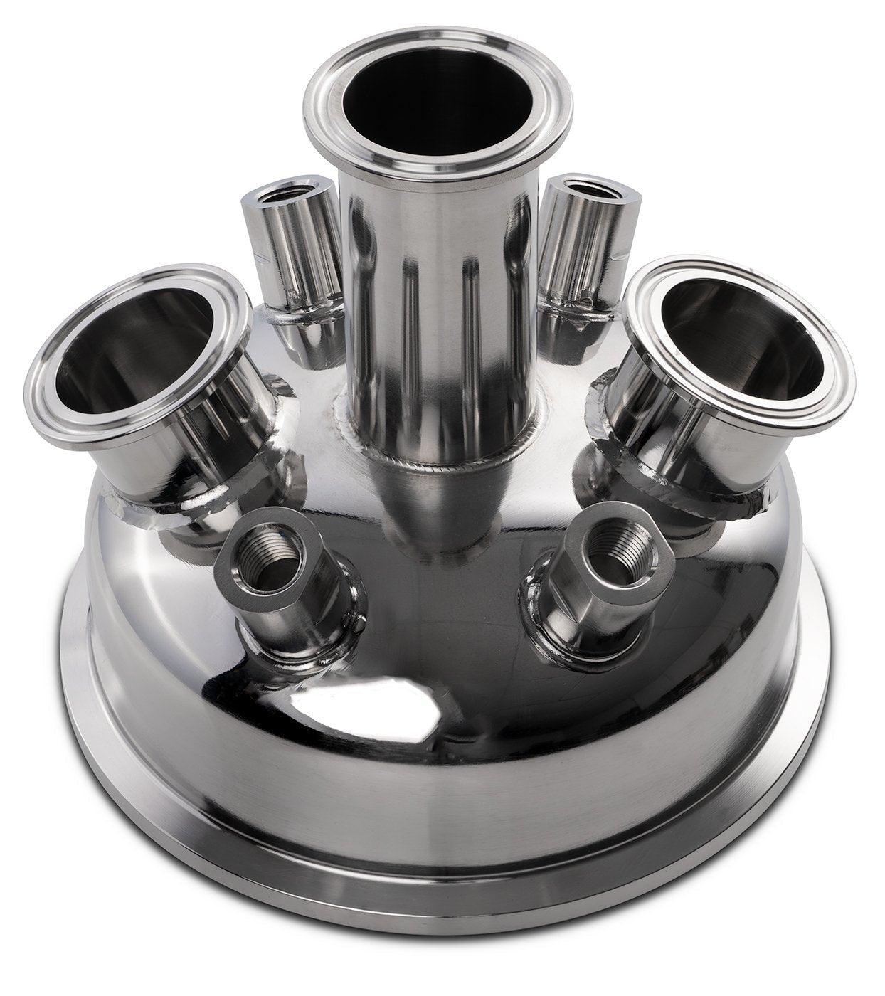 6" Tri-Clamp x (3) 1.5" TriClamp x (4) 1/4" FNPT Hemispherical Lid - BVV High Desert Scientific