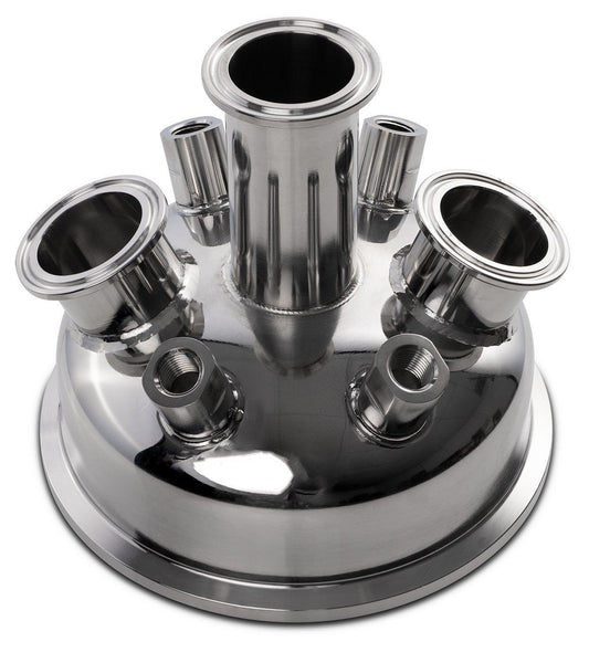 6" Tri-Clamp x (3) 1.5" TriClamp x (4) 1/4" FNPT Hemispherical Lid - BVV High Desert Scientific