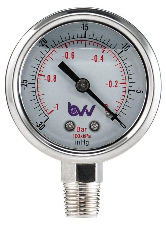 Standard Glycerine Filled Vacuum Gauge 1/4" NPT BASE - BVV High Desert Scientific
