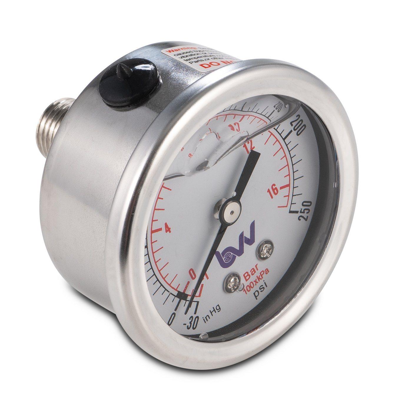Glycerin Filled Compound Gauge with 1/4" NPT Back Mount - (-30)-0-250 PSI. - BVV High Desert Scientific