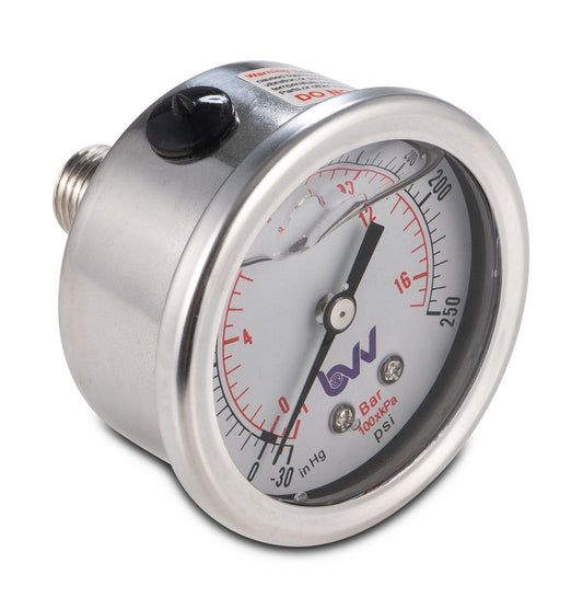 Glycerin Filled Compound Gauge with 1/4" NPT Back Mount - (-30)-0-250 PSI. - BVV High Desert Scientific