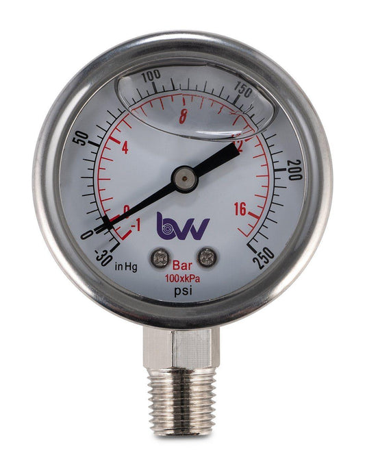 Glycerin Filled Compound Gauge with 1/4" NPT Base - (-30)-250 PSI - BVV High Desert Scientific