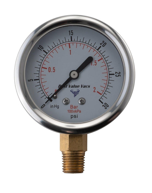 Oil Filled Vacuum/Pressure Gauge - Bottom Mount - 1/4" MNPT - BVV High Desert Scientific