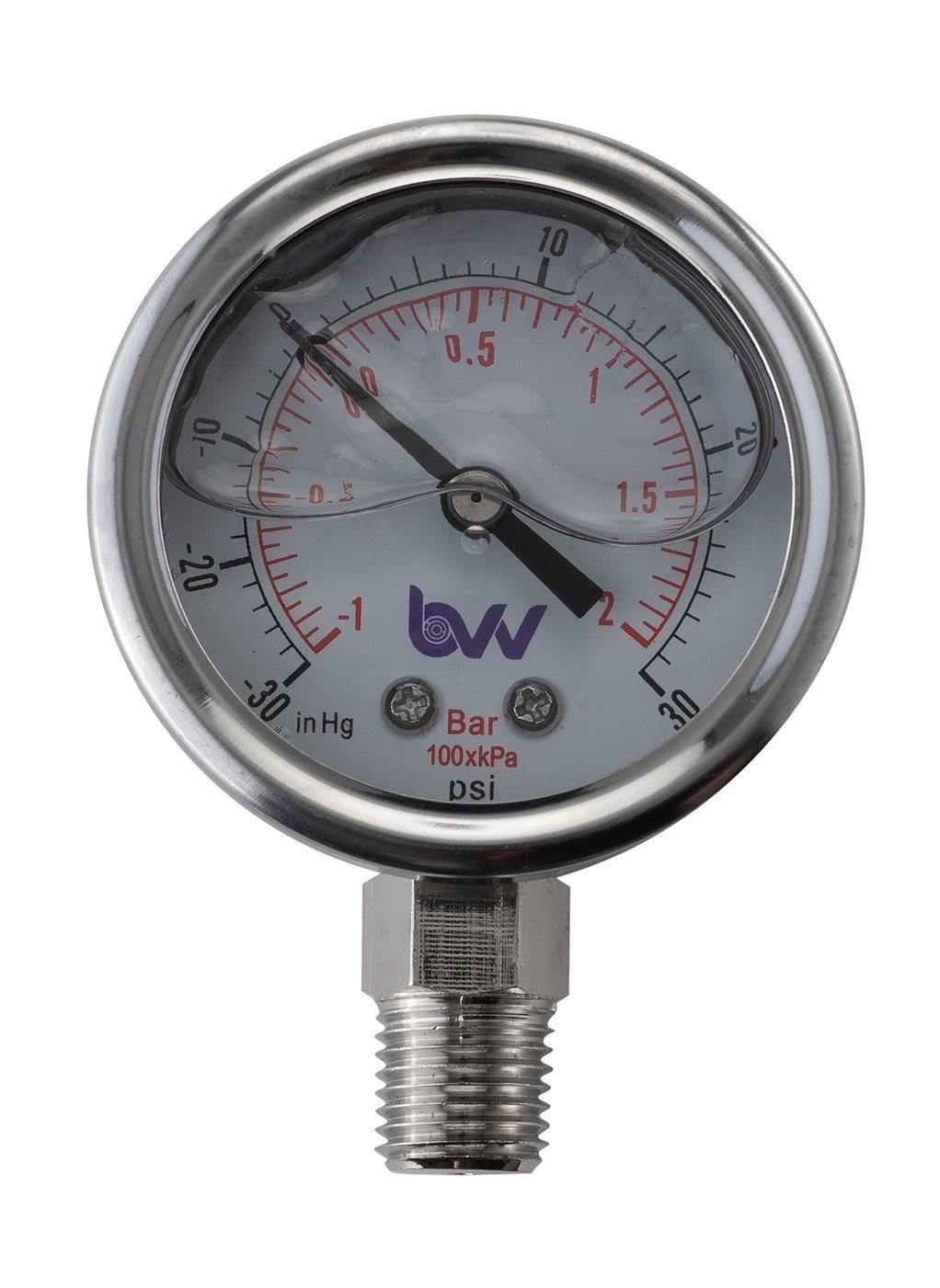 Oil Filled Vacuum/Pressure Gauge - Bottom Mount - 1/4" MNPT - BVV High Desert Scientific
