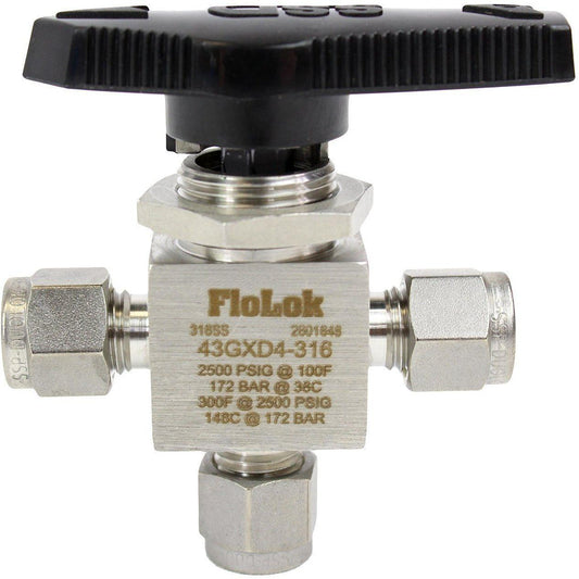 3 Way Ball Valve - Fractional Tube Fitting - SSP Corporation High Desert Scientific