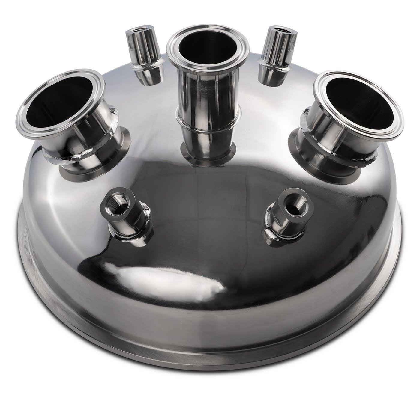 10" Tri-Clamp x (2) 2" Tri-Clamp x 1.5" Tri-Clamp x (4) 1/4" FNPT Hemispherical Lid - BVV High Desert Scientific