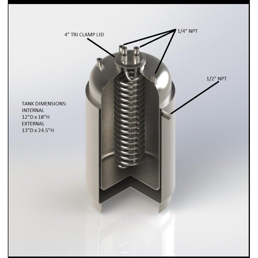 Jacketed Stainless Steel LP Tank with Internal Condensing Coil and Dip Tube - BVV High Desert Scientific